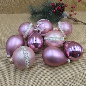 Vintage Krebs Germany Glass Ornaments Pink Mauve Mix Balls &‎ Teardrops Lot of 9